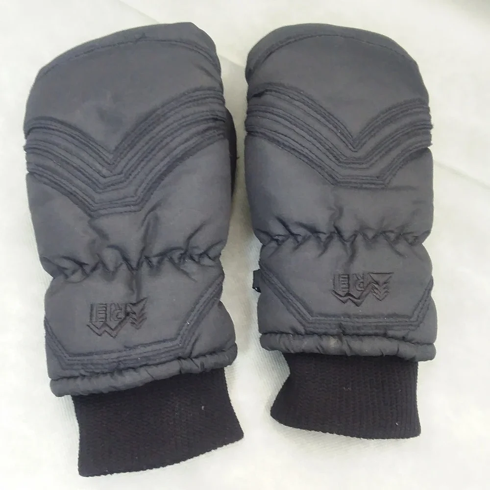 REI Puffer Mittens Leather Palm Aqua Bloc Thinsulate Black Size S‎
